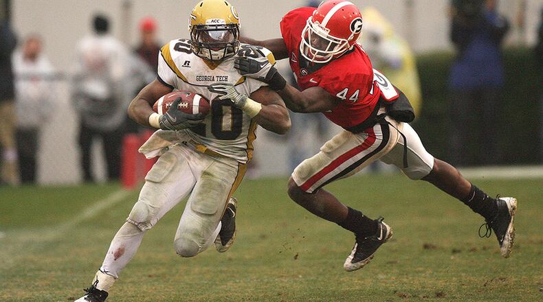 Nov. 29, 2008: Georgia Tech 45, Georgia 42 (in Athens) -- Paul Johnson's option offense made its Sanford Stadium debut with devastating results. Roddy Jones rushed for a career-best 214 yards and a couple of touchdowns to help the Jackets overcome a 16-point halftime deficit. The win ended the Jackets' seven-game losing streak to the Bulldogs. Georgia, which started the year No. 1, would settle for a spot in the Capital One Bowl.