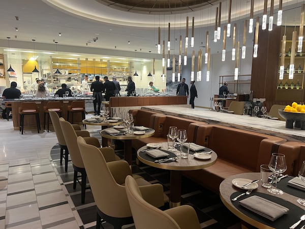 The Brasserie at the Delta One Lounge at New York's John F. Kennedy International Airport serves three-course meals. (Kelly Yamanouchi/AJC)