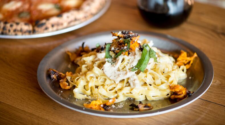 Ammazza Decatur Chicken Alfredo Fettuccine with Springer Mtn chicken breast, alfredo sauce, butternut squash, and fettuccine.