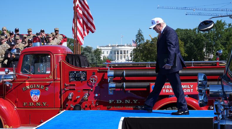 President Donald Trump arrives to speak during the Tunnel to Towers Foundation event for the 25th Anniversary of 9/11, on the Ellipse near the White House in Washington, Tuesday, Sept. 8, 2026. (AP Photo/Jacquelyn Martin)