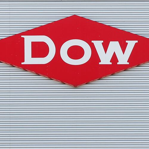 FILE - The Dow corporate logo in Midland, Mich., Aug. 2, 2019. (AP Photo/Paul Sancya, File)