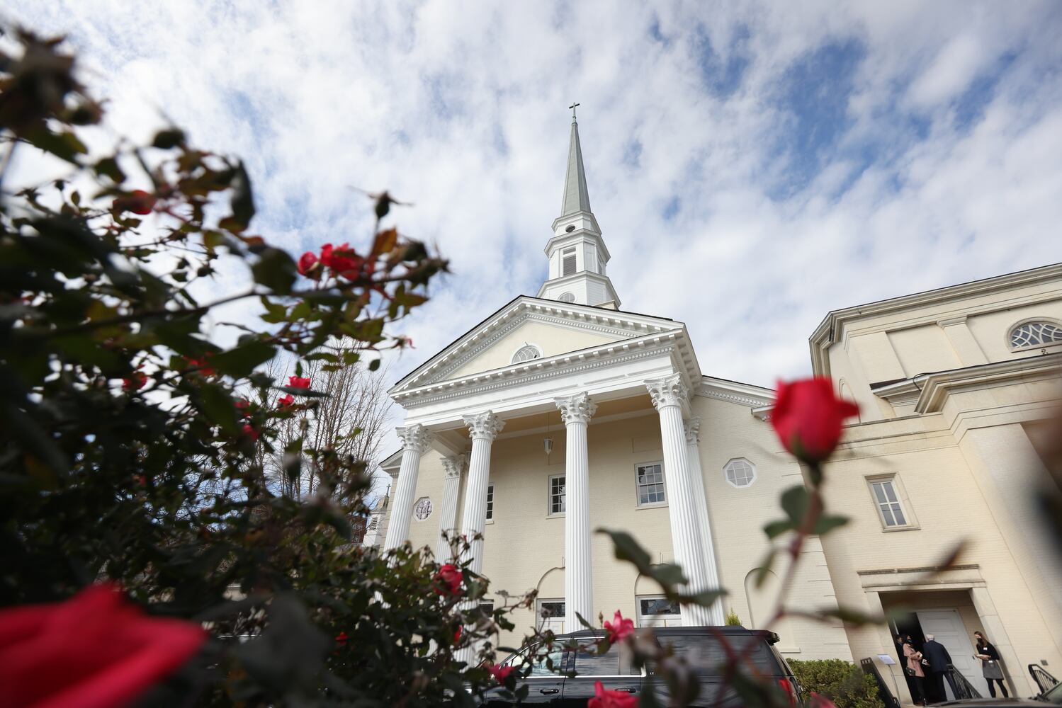 The United Methodist Church in Buckhead holds the memorial service for the late U.S.Senator Johnny Isakson, where it expects the arrival of dozens of people to show respect. Thursday, January 6, 2022. Miguel Martinez for The Atlanta Journal-Constitution
