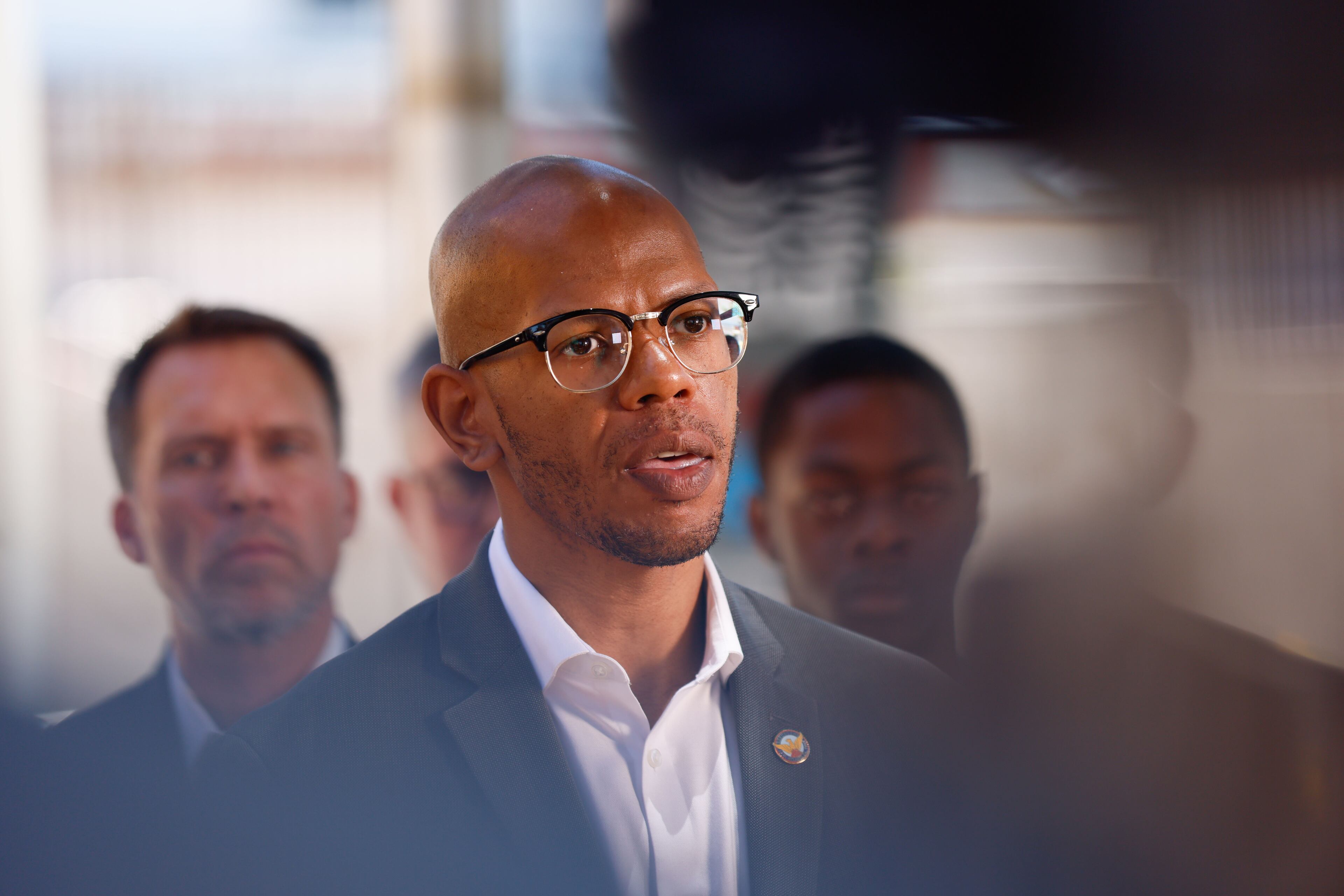 Atlanta Council member Jason S. Dozier speaks at a press conference outside the MARTA Five Points station. He has been hit by a car twice while bicycling through the city.
(Miguel Martinez/AJC 2024)