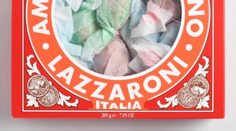 Almond-flavored Lazzaroni Amaretti di Saronno cookies come individually wrapped in pretty pastel papers.