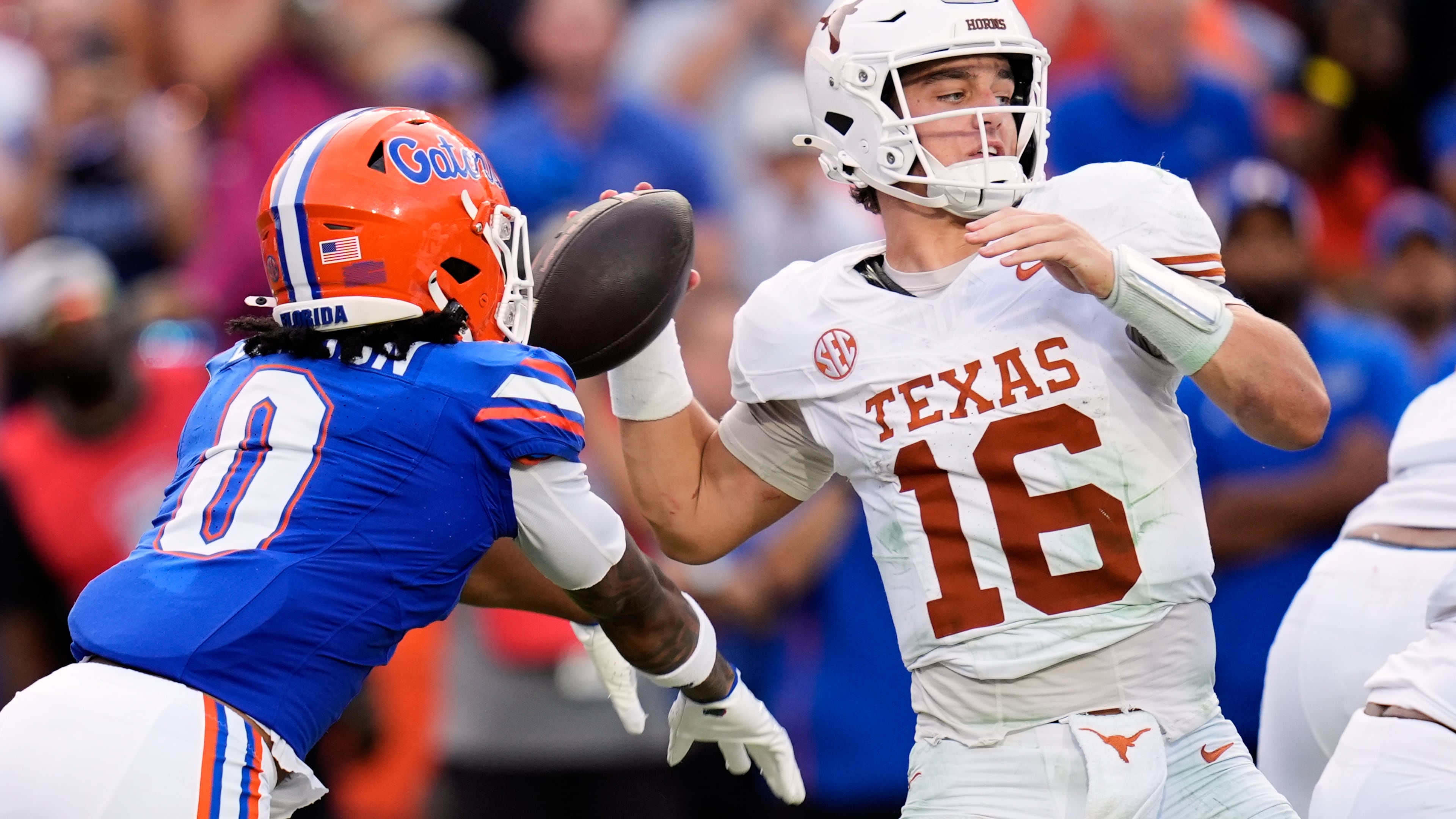 Texas fell from No. 1 in the preseason AP Top 25 to unranked in just five weeks, the fastest drop in the poll's history. (John Raoux/AP)
