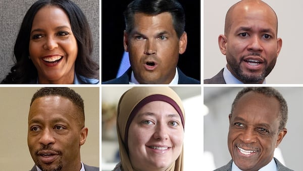 All these Democratic candidates are running for governor of Georgia: Top row (left to right) Keisha Lance Bottoms, Geoff Duncan, Jason Esteves. Bottom row: Derrick Jackson, Ruwa Romman and Michael Thurmond. (AJC)