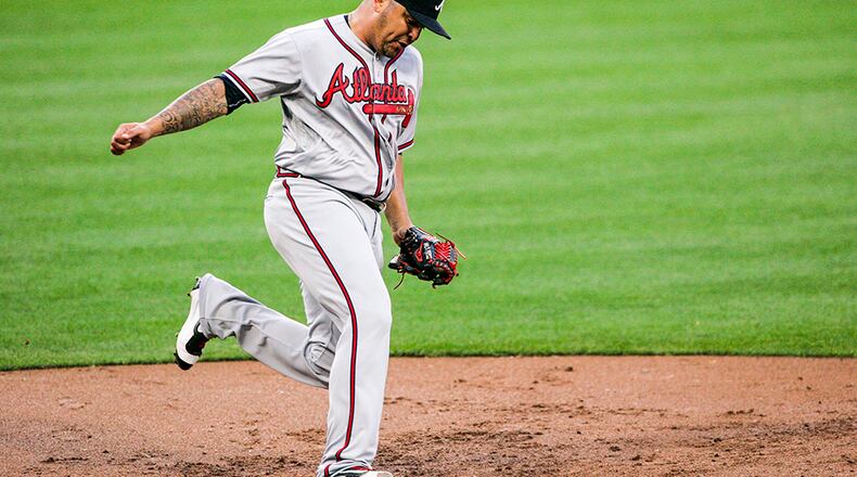 Braves starter Williams Perez (2-2) lasted 4 1/3 innings and was charged with seven hits, six runs and no walks with two strikeouts.