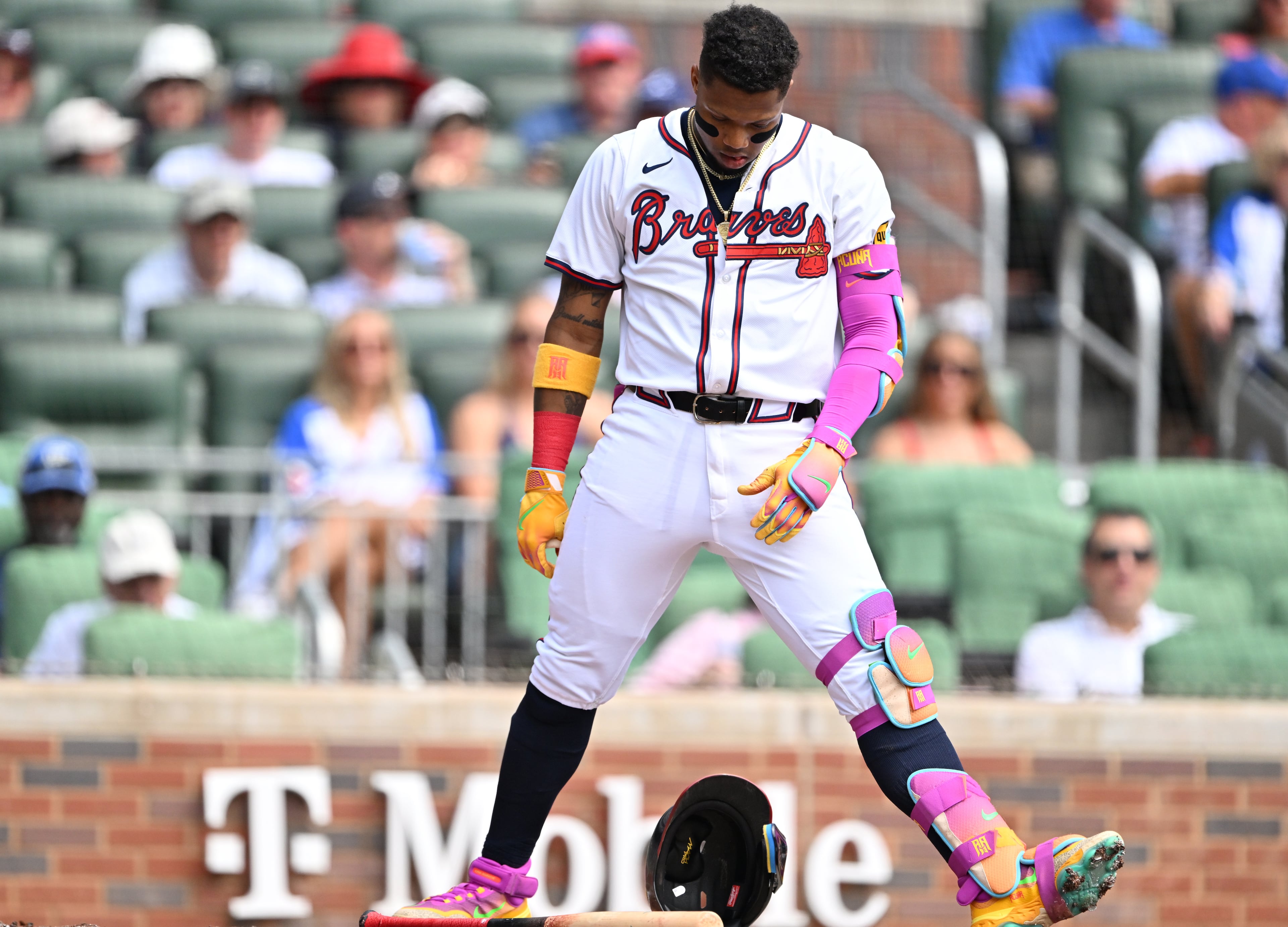 Ronald Acuña Jr. reacts after a recent strikeout.
