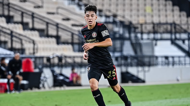 Atlanta United 2 midfielder Matias Gallardo runs on the pitch during the MLS Next Pro match against Inter Miami 2 at Fifth Third Bank Stadium on Sept. 17, 2023. (Photo by Asher Greene/Atlanta United)