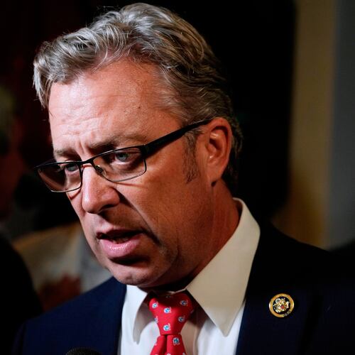 FILE - Rep. Andy Ogles, R-Tenn., speaks to supporters after being declared the winner in his Republican primary race, Aug. 1, 2024, in Franklin, Tenn. (AP Photo/Mark Humphrey, File)