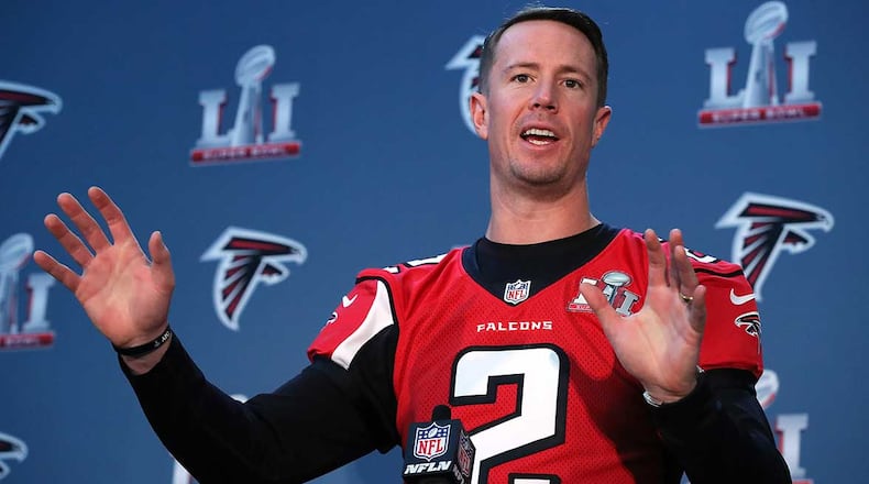 Falcons quarterback Matt Ryan, shown here during Super Bowl media availability, will celebrate his 32nd birthday May 17.