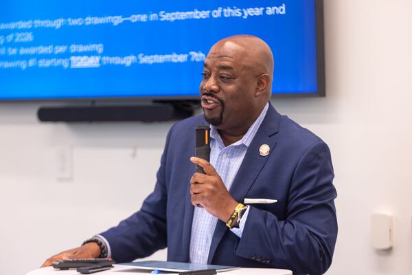 Savannah Mayor Van Johnson speaks at a press event at Trees Atlanta in Atlanta for the launch of initiatives using funding from the federal Solar for All program on Monday, August 4, 2025. (Arvin Temkar/AJC)