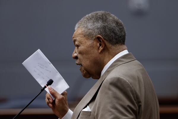Chairman of the Fulton County Board of Commissioners Robb Pitts speaks during the Fulton County Registration and Elections Board meeting in Atlanta on Thursday, Feb. 12, 2026. It’s the first meeting since the FBI raided Fulton’s election office in January. (Arvin Temkar/AJC)