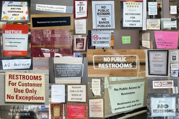 Collation of “no public bathroom” signs across Atlanta taken by Georgia State University Professor April Ballard’s research team. (Courtesy)