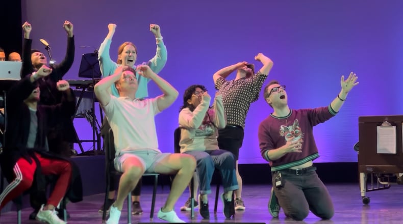 The Marietta cast for "A New Brain" sing out during rehearsals this week. Photo: Jono Davis