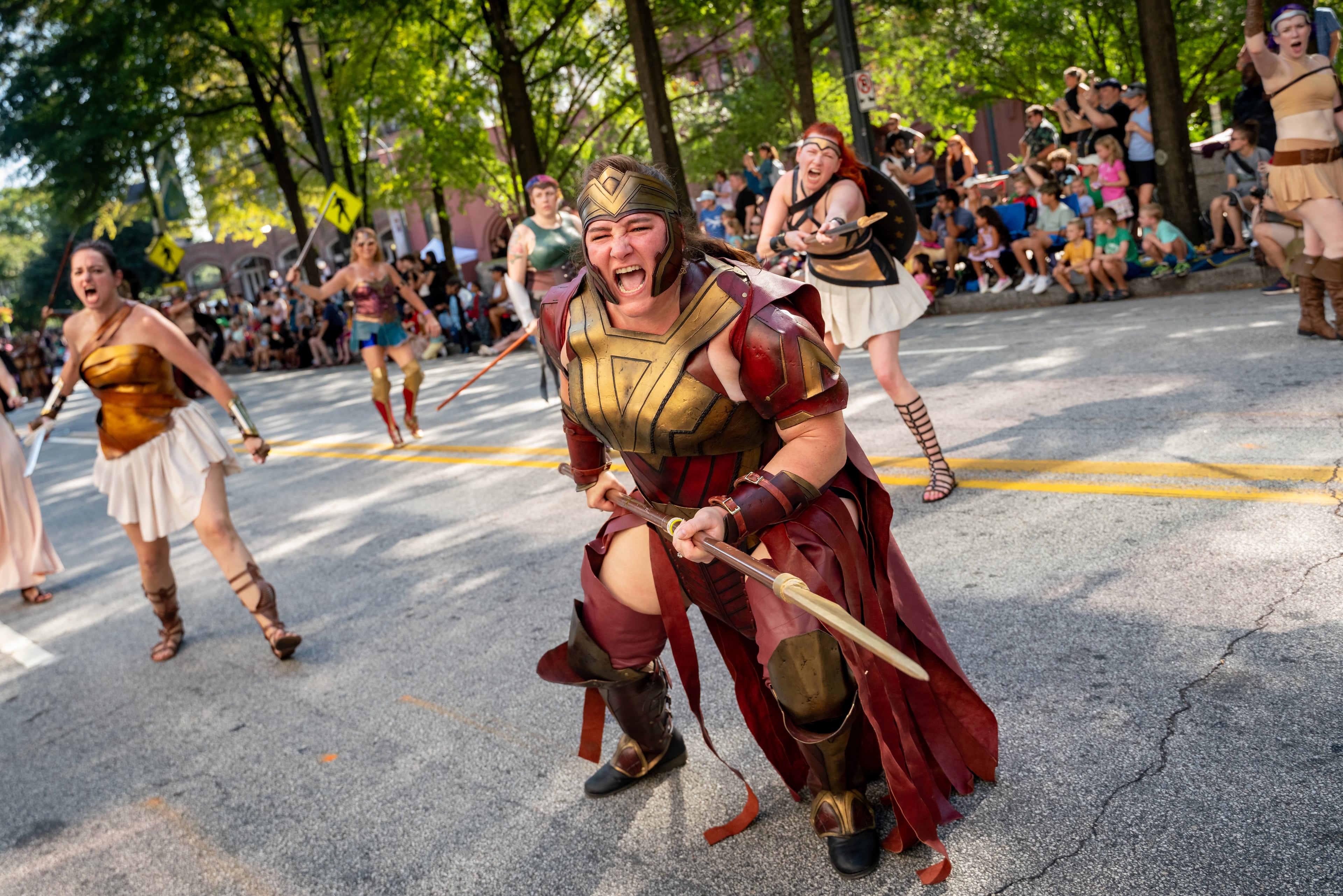 Thousands lined up along Peachtree Street on Saturday morning, August 31, 2024, for the annual Dragon Con parade in Atlanta. (Ben Hendren for The Atlanta Journal-Constitution)