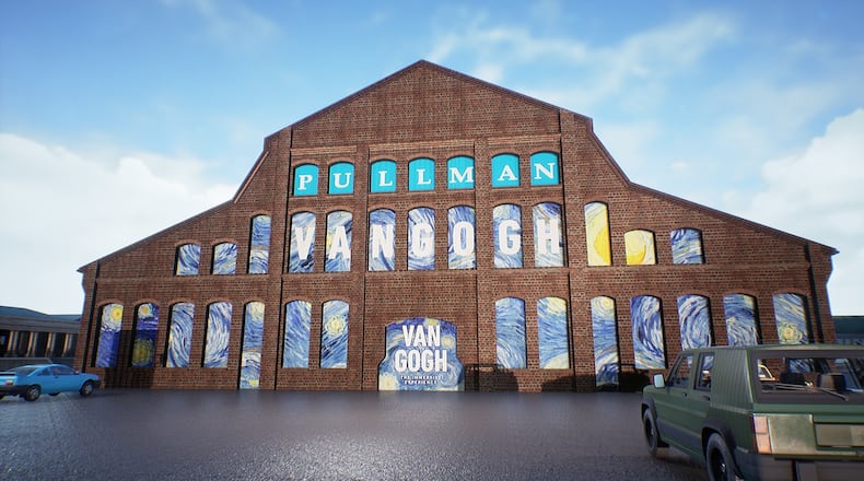 An artist's photo illustration shows Building 1 at the Pullman Yard in Kirkwood as it may look when presenting the sound-and-light show "Van Gogh: The Immersive Experience." (Courtesy: Exhibition Hub)