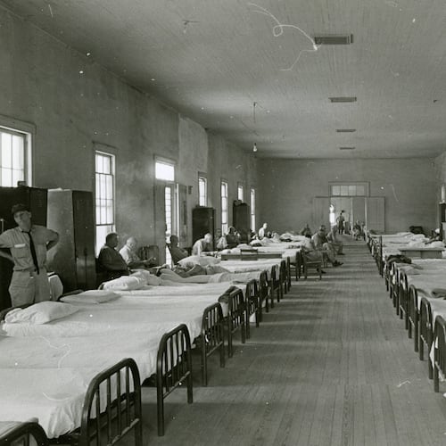 FILE - The sleeping ward in the State Hospital for the Insane at Milledgeville, Ga., in the 1940s. (Atlanta Journal-Constitution via AP, File)