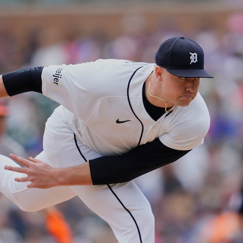 Detroit Tigers pitcher Tarik Skubal throws during the seventh inning of a baseball game against the Baltimore Orioles Wednesday, July 29, 2026, in Detroit. (AP Photo/Paul Sancya)