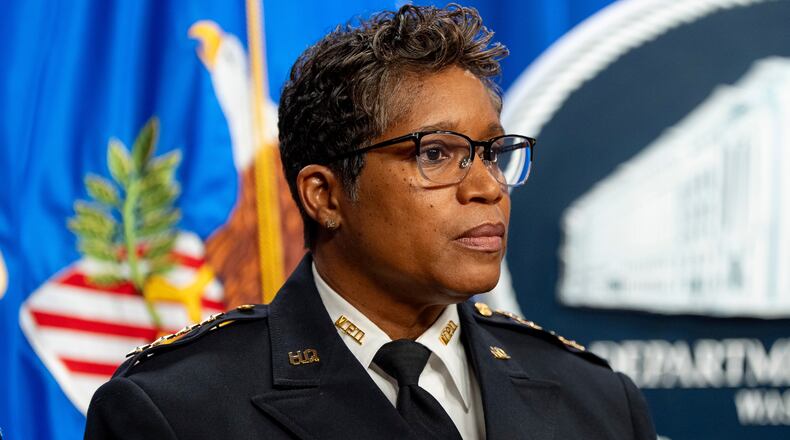 Washington Metropolitan Police Chief Pamela Smith stands during a news conference at the Department of Justice, Thursday, Dec. 4, 2025, in Washington. (AP Photo/Alex Brandon)