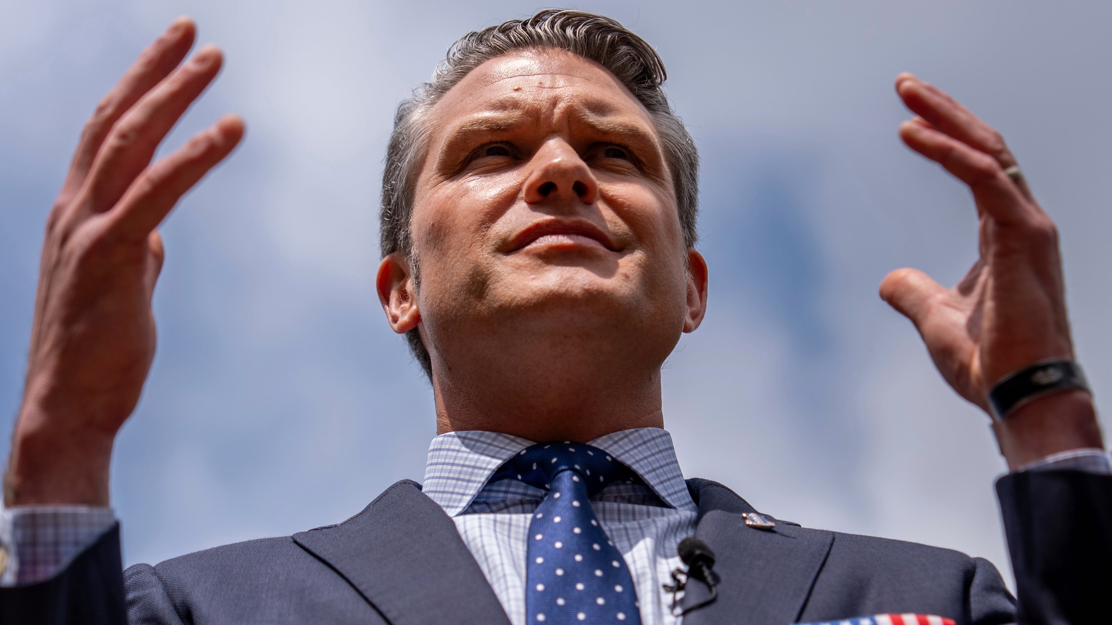 FILE - Secretary of Defense Pete Hegseth speaks to reporters at the Pentagon, July 16, 2025, in Washington. (AP Photo/Julia Demaree Nikhinson, File)