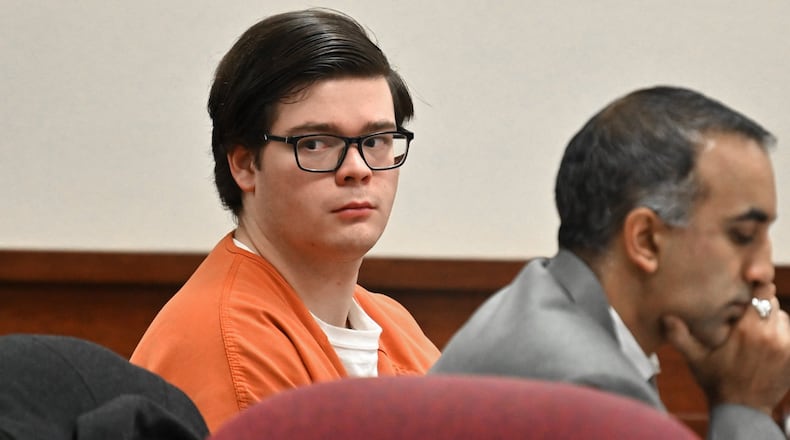 Luke Austin Lane, left, sits with his attorney Samir Patel during a bond hearing Friday in the Floyd County Superior Court. Lane was denied bond. (Hyosub Shin / Hyosub.Shin@ajc.com)