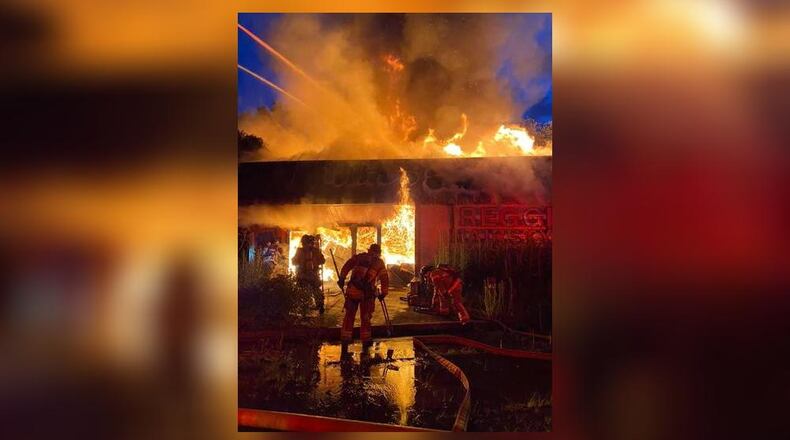 The fire gutted an abandoned building at the edge of the Toco Hills shopping center on North Druid Hills Road.