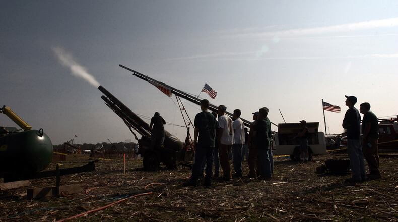 FILE PHOTO - The World Championship Punkin' Chunkin' contest is held November 2, 2003 outside of Millsboro, Delaware. (Photo by David S. Holloway/Getty Images)