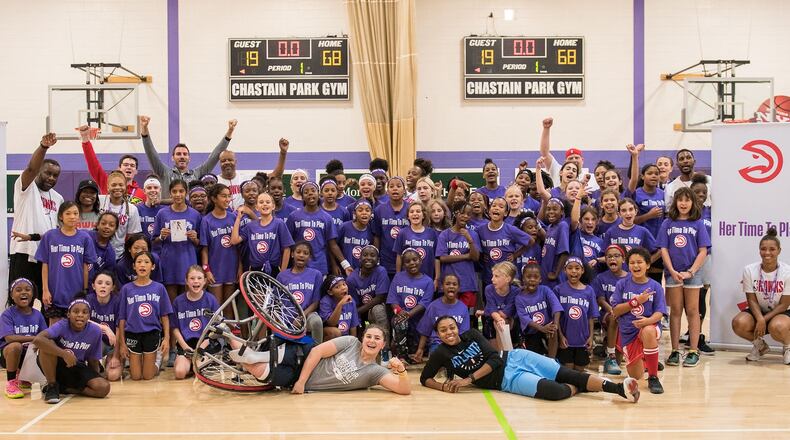More than 60 girls participated in recent basketball clinic sponsored by the Atlanta Hawks. © Kat Goduco Photo COURTESY OF ATLANTA HAWKS