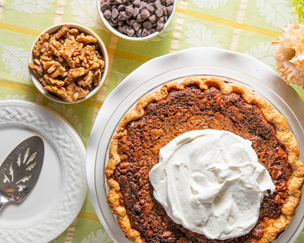 Dinah Shore’s chocolate chip walnut pie is an example of the celebrity recipes published by women’s magazines in the 1950s and ‘60s. (Aaliyah Man for the AJC)