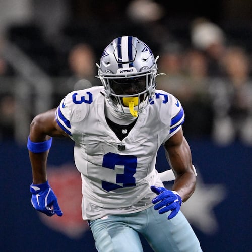 FILE - Dallas Cowboys wide receiver George Pickens (3) runs a route during an NFL football game between the Dallas Cowboys and the Minnesota Vikings, Dec. 14, 2025, in Arlington, Texas. (AP Photo/Jerome Miron, File)