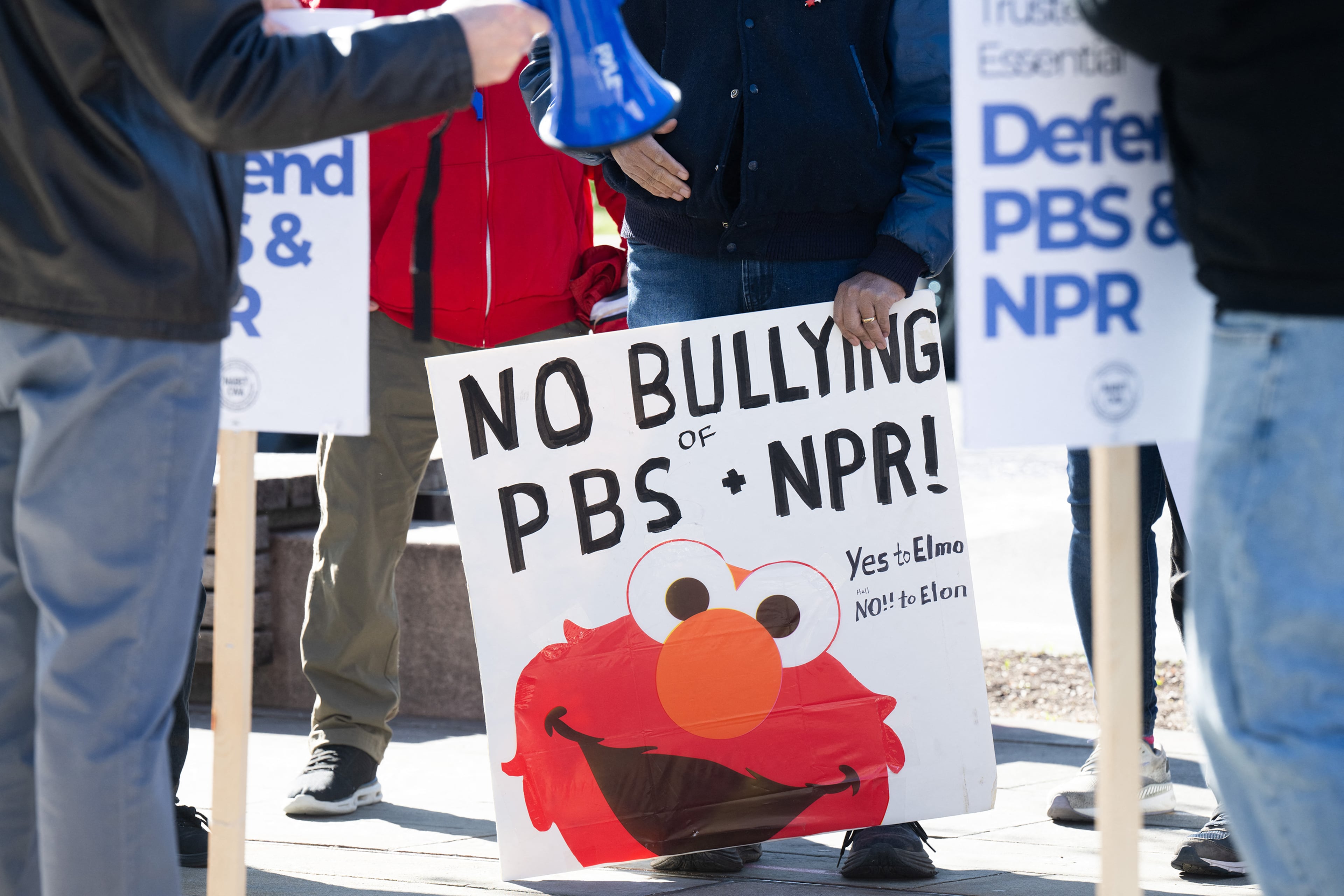 Demonstrators have been asking Congress for weeks to protect federal funding for PBS and NBR.