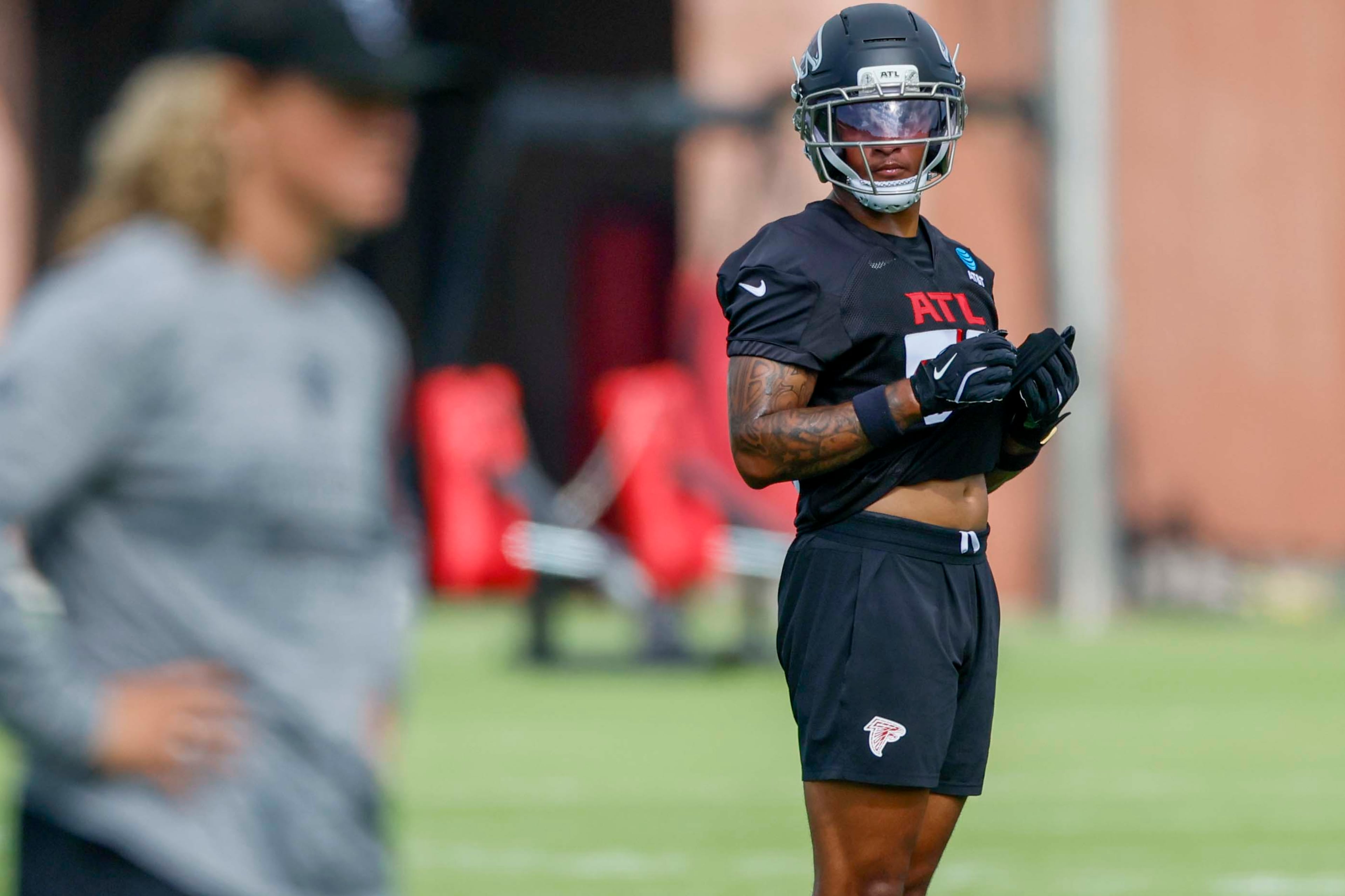 Atlanta Falcons safety Xavier Watts is seen during the first practice of training camp on Thursday, July 24, 2025, in Flowery Branch. (Miguel Martinez/AJC)