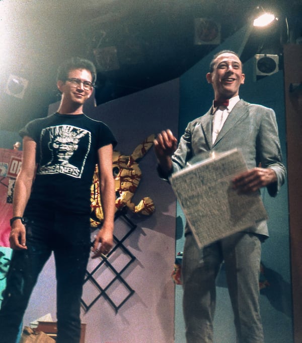 This image released by HBO Max shows Gary Panter, left, and Paul Reubens in a scene from the documentary "Pee-Wee As Himself." (HBO Max via AP)