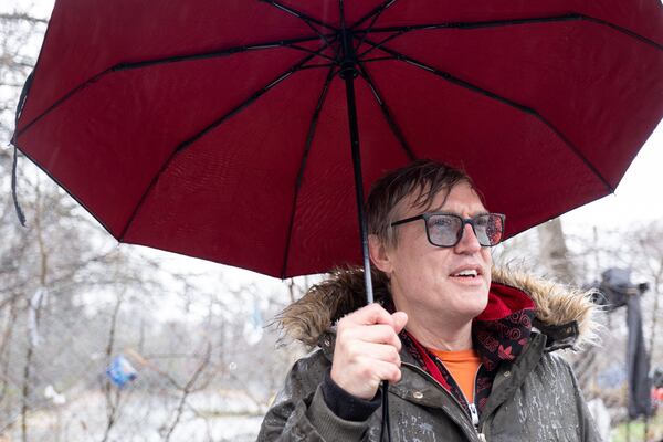 Activist Tim Franzen walsk at the site of the Old Wheat Street encampment in Atlanta on Feb. 12, near where Cornelius Taylor died as the city tried to clear the encampment. Ben Gray for the AJC