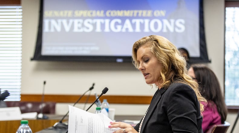Defense attorney Ashleigh Merchant testified under oath for more than three hours before a state Senate investigative committee about her ongoing efforts to remove Fulton County District Attorney Fani Willis from the prosecution in the election interference case against former President Donald Trump and his allies. (Steve Schaefer/steve.schaefer@ajc.com)