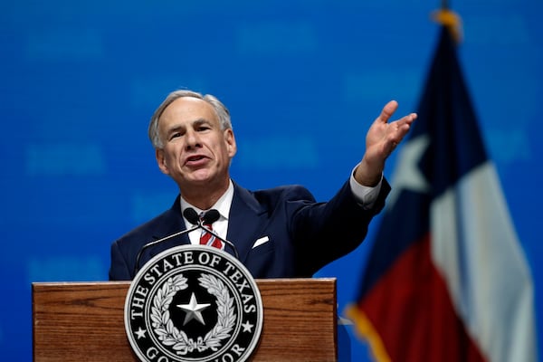 FILE - In this May 4, 2018, photo, Gov. Greg Abbott speaks at the National Rifle Association-Institute for Legislative Action Leadership Forum in Dallas. (AP Photo/Sue Ogrocki, File)