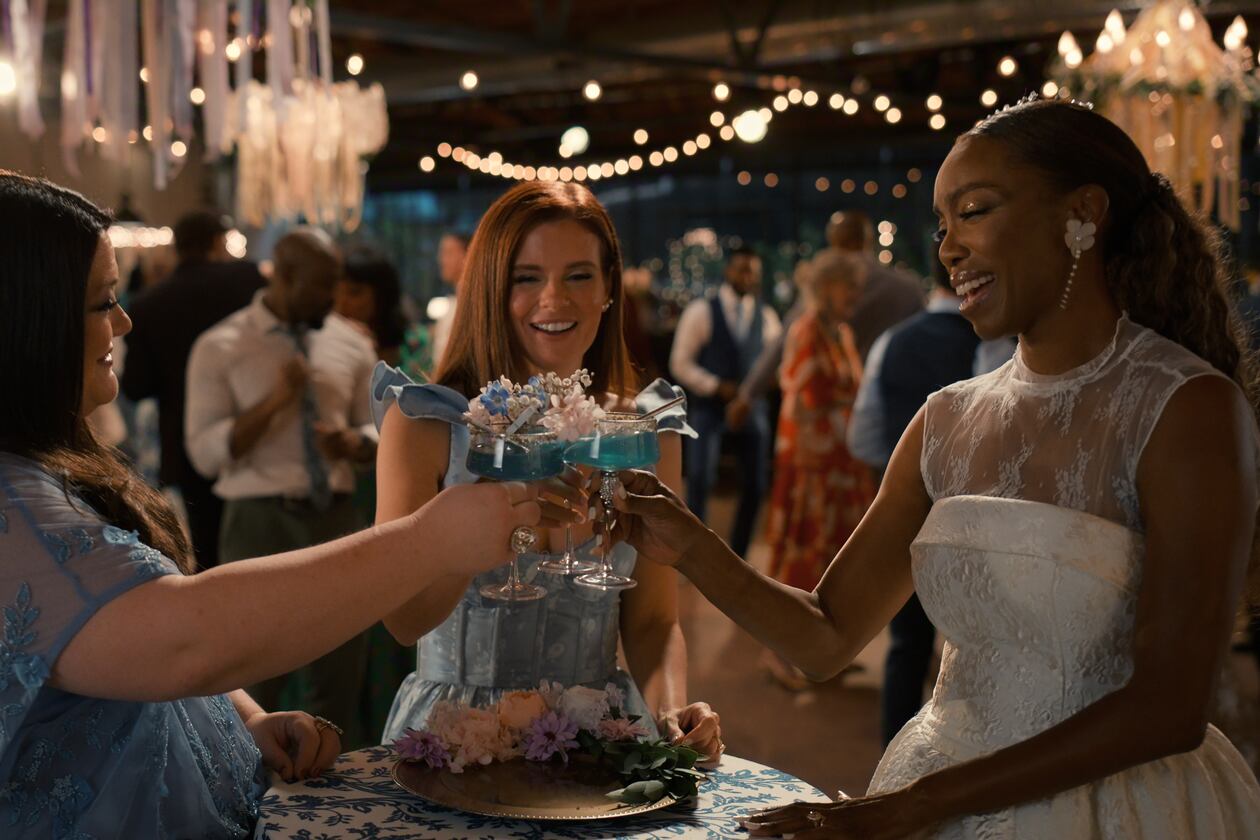 During the Season 5 finale of "Sweet Magnolias," three friends gather to toast: Brooke Elliott as Dana Sue Sullivan, JoAnna Garcia Swisher as Maddie Townsend and Heather Headley as Helen Decatur. (Courtesy of Netflix. © 2026)
