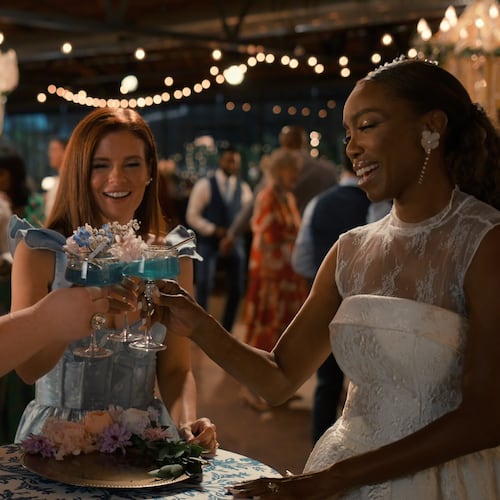 During the Season 5 finale of "Sweet Magnolias," three friends gather to toast: Brooke Elliott as Dana Sue Sullivan, JoAnna Garcia Swisher as Maddie Townsend and Heather Headley as Helen Decatur. (Courtesy of Netflix. © 2026)