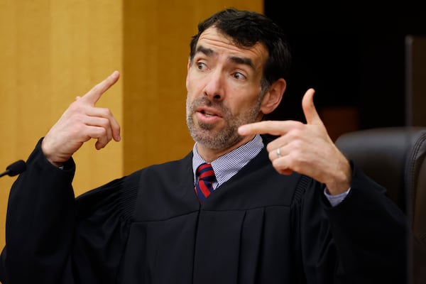 Fulton County Superior Court Judge Robert McBurney answered questions to arguments by D.A. Fani Willis during a Jan. 24, 2023 hearing over whether to release the final report of a special grand jury. Miguel Martinez / miguel.martinezjimenez@ajc.com