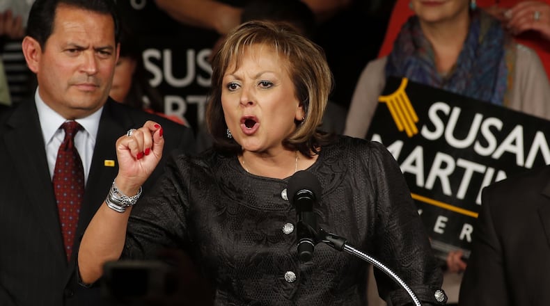 New Mexico Gov. Susana Martinez delivers her victory speech on election night in Albuquerque, N.M. Martinez was re-elected beating Democratic challenger Gary King.