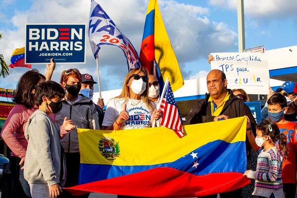 Biden supporter Adelys Ferro speaks to the media in March as Venezulan-Americans celebrate the approval of temporary protection status for more than 300,000 Venezuelan citizens living in the United States, at El Arepazo in Doral, Florida. The Biden administration fulfilled a campaign promise when it announced TPS for all Venezuelan exiles fleeing the Nicolas Maduro regime in the form of legal rights to live and work in America for 18 months. 