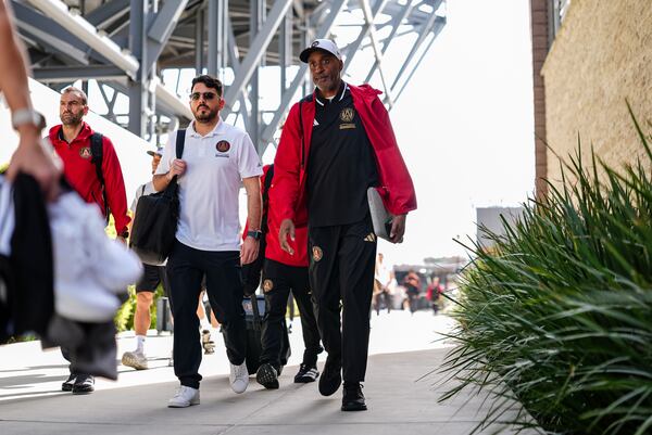 Dr. R. Amadeus Mason (right) walks with members of the Atlanta United First Team medical staff before the match against the San Jose Earthquakes at PayPal Park in San Jose, CA on Saturday February 28, 2026. (Photo by Mitch Martin/Atlanta United)