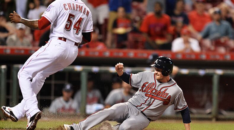 The Braves announced Tuesday that they are bringing up Phil Gosselin (right), who will provide depth to the infield.