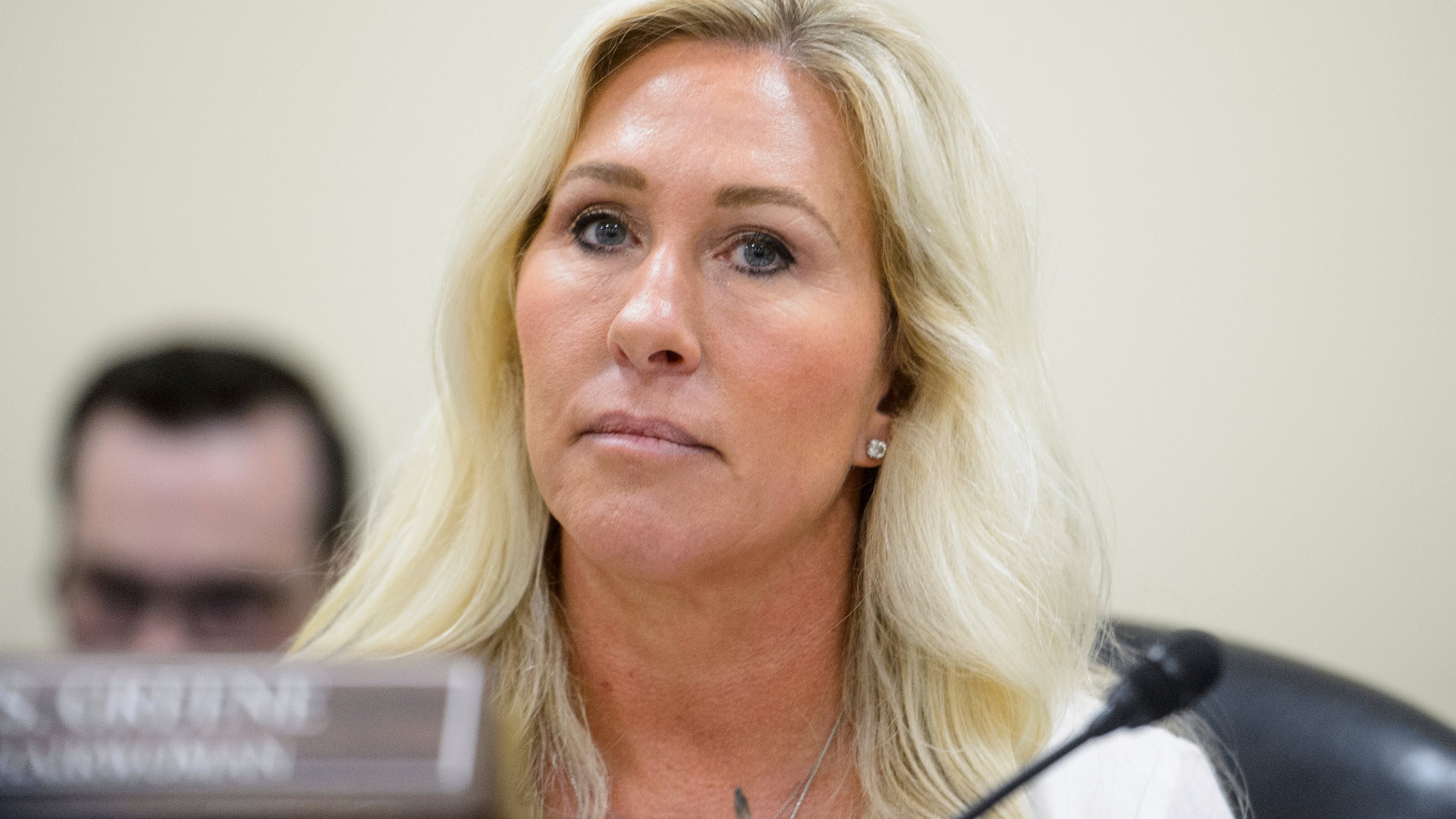 FILE - Rep. Marjorie Taylor-Greene, R-Ga., presides over a House Committee hearing on Capitol Hill, Feb. 12, 2025, in Washington. (AP Photo/Rod Lamkey, Jr., File)