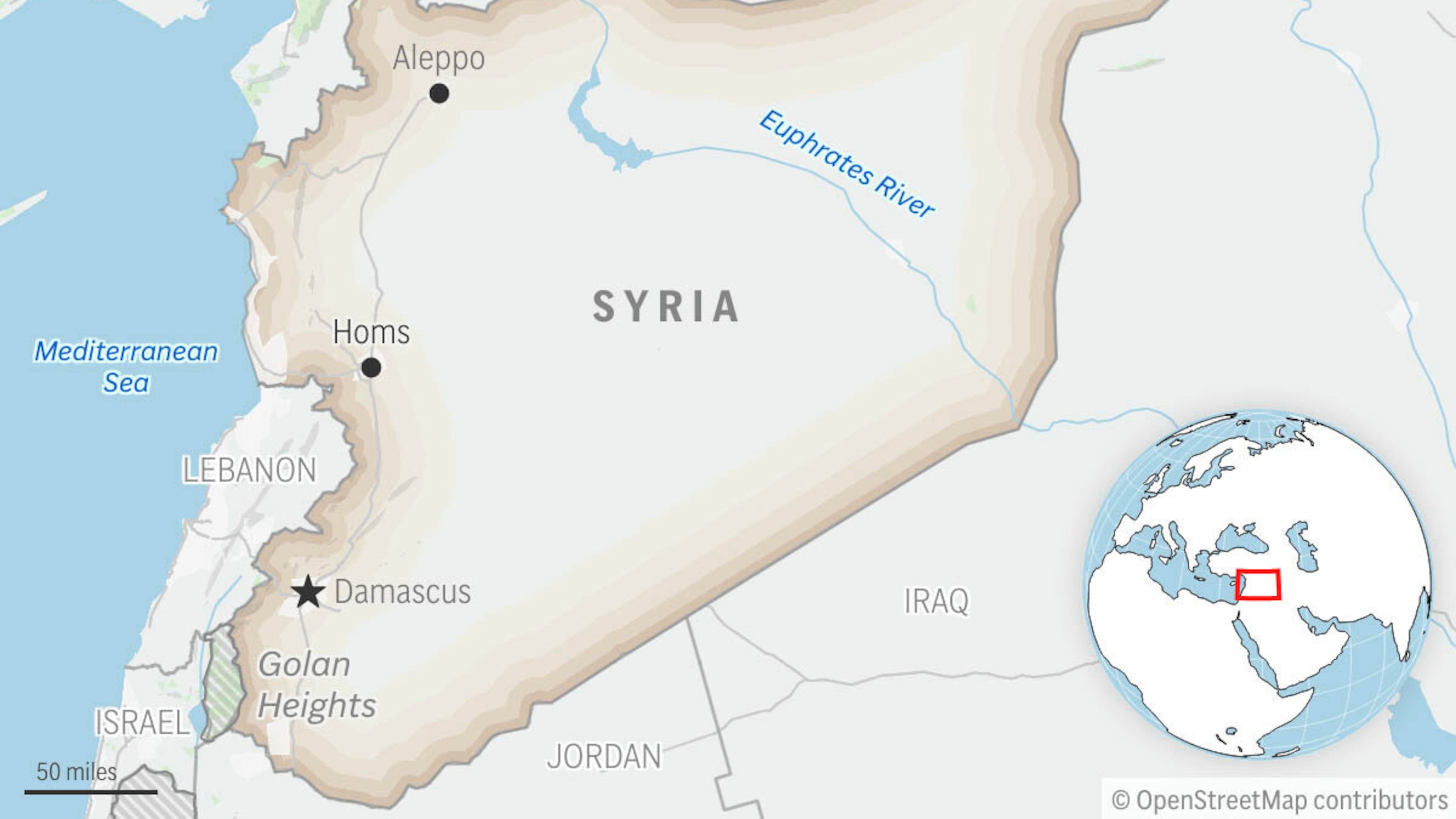 This is a locator map for Syria with its capital, Damascus. (AP Photo)