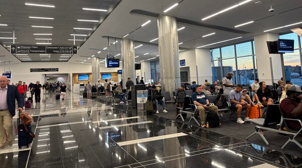 A view of the expanded gates at Concourse D at Hartsfield-Jackson Atlanta International Airport. The $1.4 billion project is set to last until 2029, expanding a few gates at a time in order to limit airline disruption. (Emma Hurt/AJC)