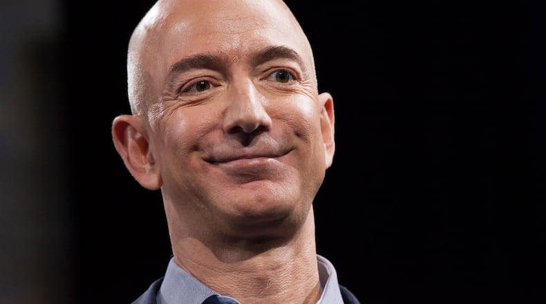 Amazon founder and CEO Jeff Bezos, pictured above, piloted a giant, science fiction-style robot at the retailer’s annual robotics conference.