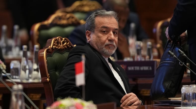 Iranian Foreign Minister Abbas Araghchi participates in the BRICS Foreign Ministers meeting in New Delhi, India, Thursday, May 14, 2026. (AP Photo/Manish Swarup)