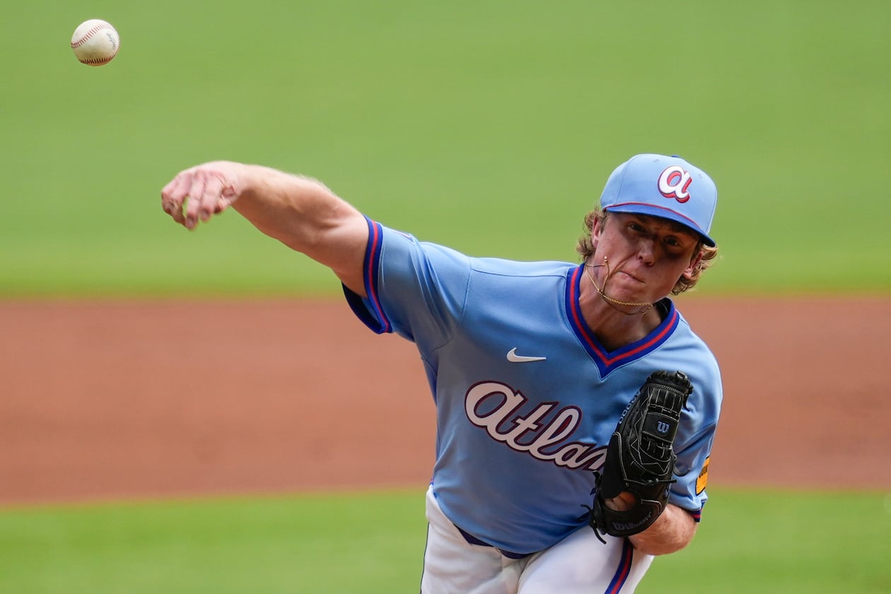 Atlanta Braves pitcher Owen Murphy delivers in the first inning of a baseball game against the Texas Rangers, Saturday, July 18, 2026, in Atlanta. (Mike Stewart/AP)